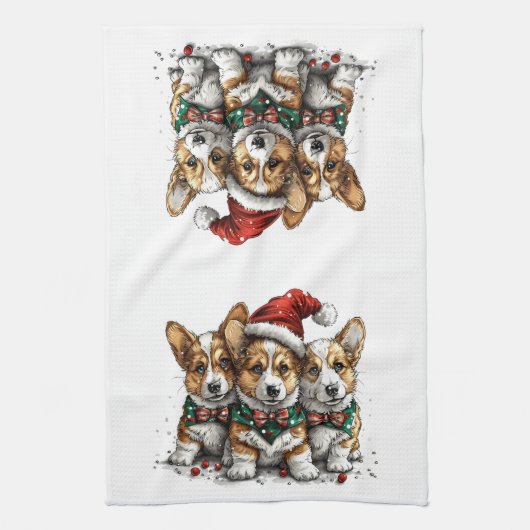 Frohe Weihnachten Pembroke Welsh Corgi Welpen Geschirrtuch (Vertikal)