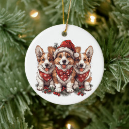 Frohe Weihnachten Pembroke Welsh Corgi Welpen Keramik Ornament