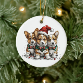 Frohe Weihnachten Pembroke Welsh Corgi Welpen Keramik Ornament