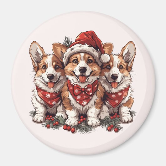 Frohe Weihnachten Pembroke Welsh Corgi Welpen Magnet (Vorne)