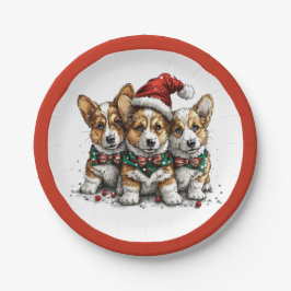 Frohe Weihnachten Pembroke Welsh Corgi Welpen Pappteller
