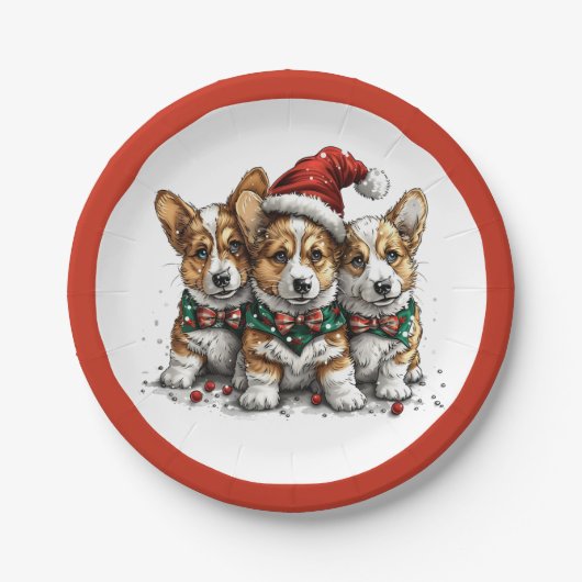 Frohe Weihnachten Pembroke Welsh Corgi Welpen Pappteller (Vorderseite)