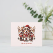 Frohe Weihnachten Pembroke Welsh Corgi Welpen Postkarte (Stehend Vorderseite)