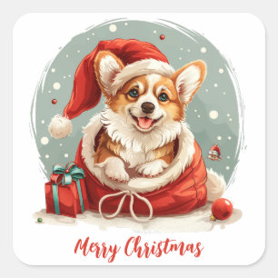 Frohe Weihnachten Pembroke Welsh Corgi Welpen Quadratischer Aufkleber