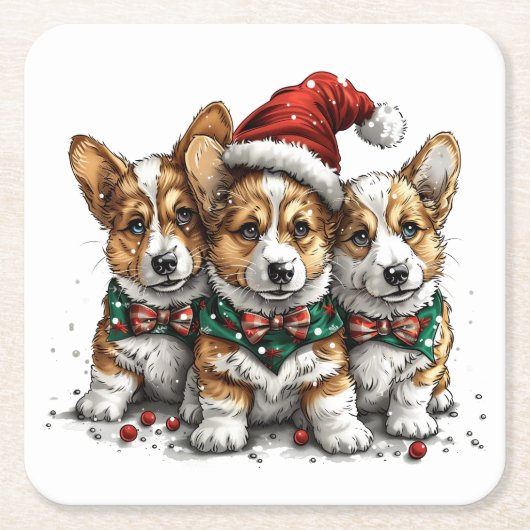 Frohe Weihnachten Pembroke Welsh Corgi Welpen Rechteckiger Pappuntersetzer (Vorderseite)