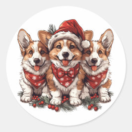 Frohe Weihnachten Pembroke Welsh Corgi Welpen Runder Aufkleber