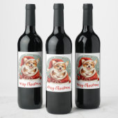 Frohe Weihnachten Pembroke Welsh Corgi Welppy Weinetikett (Flaschen)