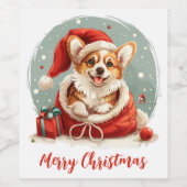 Frohe Weihnachten Pembroke Welsh Corgi Welppy Weinetikett (Einzelnes Label)