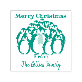 "Frohe Weihnachten" Penguin Familie Permastempel