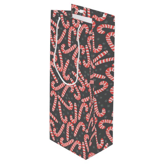 Frohe Weihnachten Peppermint Candy Canes Snowflake Geschenktüte Für Weinflaschen (Vorderseite Schrägansicht)