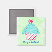 Frohe Weihnachten Peppermint Cupcake Art Green Magnet (Vorderseite/Rückseite)