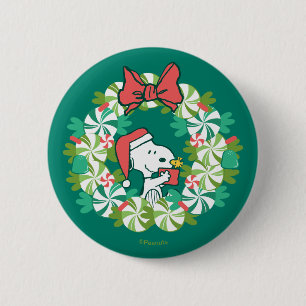 Frohe Weihnachten Peppermint Holiday Wreath Button