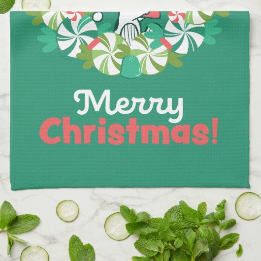 Frohe Weihnachten Peppermint Holiday Wreath Geschirrtuch (Gefaltet)