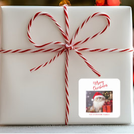 Frohe Weihnachten Personalisiert Cat Foto Urlaub Quadratischer Aufkleber