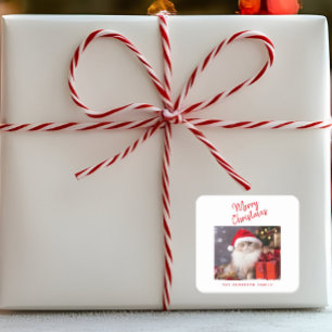 Frohe Weihnachten Personalisiert Cat Foto Urlaub Quadratischer Aufkleber