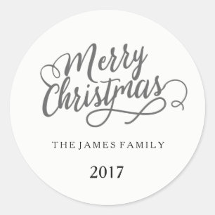 Frohe Weihnachten Personalisiert Familienname Runder Aufkleber