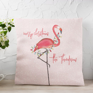 Frohe Weihnachten Personalisiert Pink Flamingo Kissen