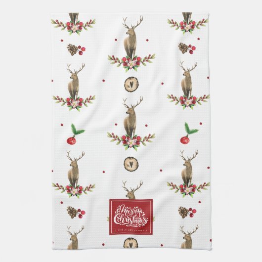 Frohe Weihnachten Personalisiert Winter Deer Patte Geschirrtuch (Vertikal)
