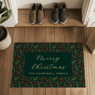 Frohe Weihnachten Personalisierte dunkle Botanik Fußmatte