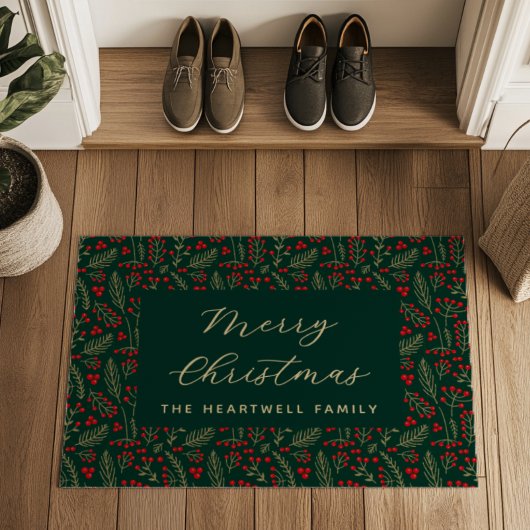 Frohe Weihnachten Personalisierte dunkle Botanik Fußmatte