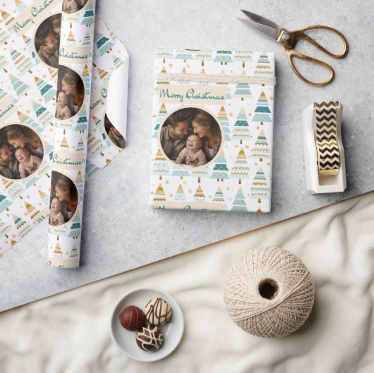 Frohe Weihnachten Personalisierte Foto Bäume Muste Geschenkpapier (Kunsthandwerk)