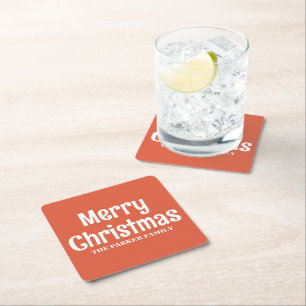 FROHE WEIHNACHTEN PERSONALISIERTER FAMILIENNAME EI RECHTECKIGER PAPPUNTERSETZER