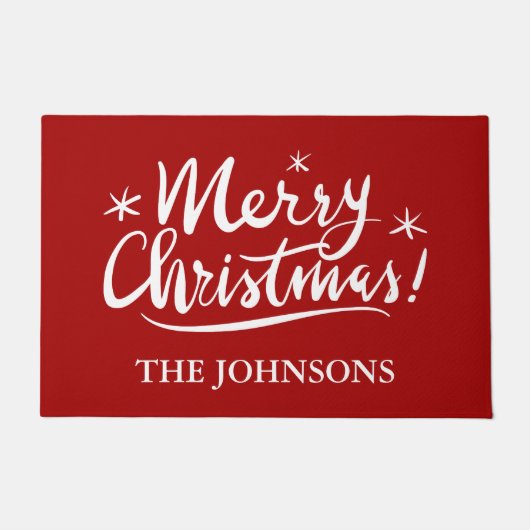 Frohe Weihnachten personalisierter Name Red Holida Fußmatte (Vorderseite)