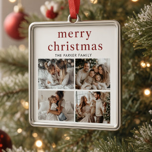 Frohe Weihnachten Personalisiertes Familien-4-Foto Keramikornament