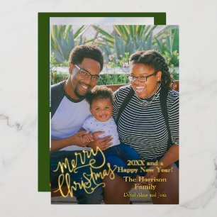 Frohe Weihnachten Personalisiertes Foto Gold Folien Feiertagskarte