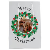 Frohe Weihnachten personalisiertes Foto Mittlere Geschenktüte (Rückseite)