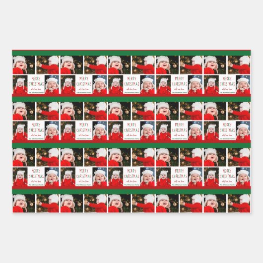 Frohe Weihnachten Personalisiertes Foto Red Green Geschenkpapier Set (Vorderseite 2)