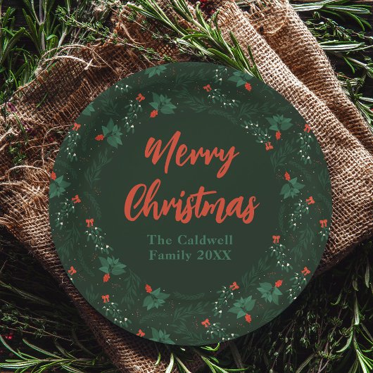 Frohe Weihnachten Personalisiertes grünes Mistleto Pappteller