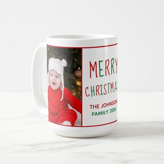 Frohe Weihnachten Personalisiertes Niedliches Foto Kaffeetasse (Vorderseite Links)