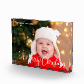 Frohe Weihnachten Personalisiertes White Script Ba Fotoblock (Rechts)