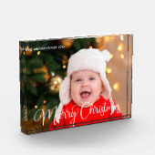 Frohe Weihnachten Personalisiertes White Script Ba Fotoblock (Links)