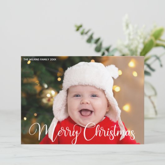 Frohe Weihnachten Personalisiertes White Script Fo (Stehend Vorderseite)