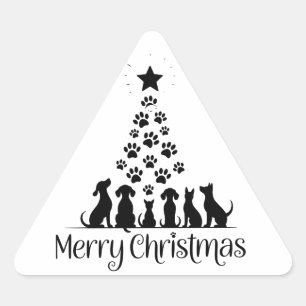 Frohe Weihnachten Pfotenbaum Hunde Liebhaber Katze Dreieckiger Aufkleber