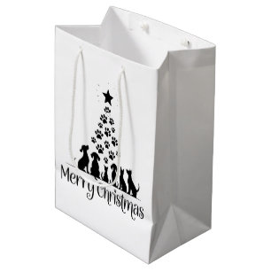Frohe Weihnachten Pfotenbaum Hunde Liebhaber Katze Mittlere Geschenktüte