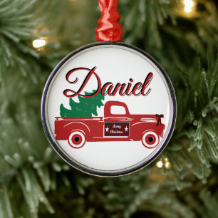 Frohe Weihnachten Pickup und Baum personalisiert Ornament Aus Metall