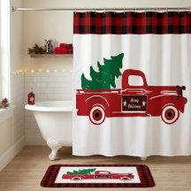 Frohe Weihnachten Pickup und Tannenbaum Badezimmer