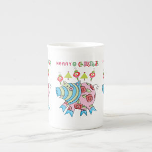 Frohe Weihnachten Pig Bone China Tasse