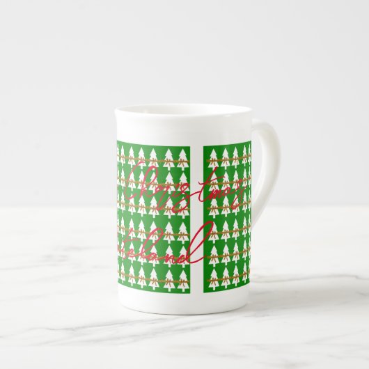Frohe Weihnachten Pig Bone China Tasse Grün (Vorderseite Rechts)