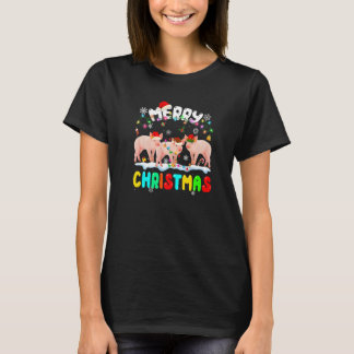 Frohe Weihnachten Pig Weihnachtsmannmütze Xmas Lig T-Shirt