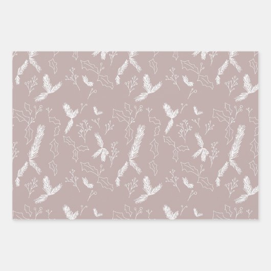 Frohe Weihnachten Pine Berries Muster Blush Geschenkpapier Set (Vorderseite 2)