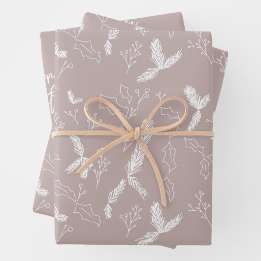 Frohe Weihnachten Pine Berries Muster Blush Geschenkpapier Set (Beispiel)