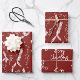 Frohe Weihnachten Pine Berries Muster Red Wrapping Geschenkpapier Set