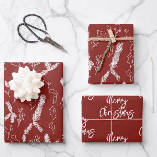 Frohe Weihnachten Pine Berries Muster Red Wrapping Geschenkpapier Set