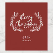 Frohe Weihnachten Pine Berry Blätter Red Weinetikett (Einzelnes Label)