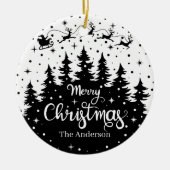 Frohe Weihnachten Pine Santa Claus Reindeer Sleigh Keramik Ornament (Vorne)