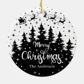 Frohe Weihnachten Pine Santa Claus Reindeer Sleigh Keramik Ornament (Hinten)